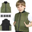 Weighted Vest for Kids - Adjustable Compression Vest With Four Removable Weights Included - Zipper and Pockets Design (Large, Green)