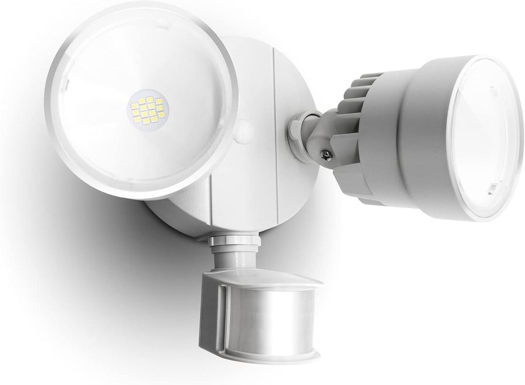 LUTEC P6221W-PIR24 2000 Lumen 18 Watt 26 LED Motion Activated Integrated Dual-Head Flood Light Outdoor, IP54 Waterproof Exterior Security Floodlight for Patio, Garden, Yard, Warehouse-White