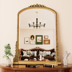 Wall Mirror, Vintage Carved Bathroom Mirror 25" x 38" Antique Metal Frame Wall Mirror for Bedroom, Living Room, Entryway, Fireplace, Hallway, Gold
