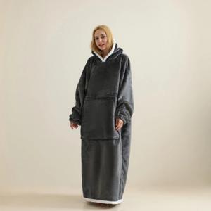Wearable Blanket Sweatshirt Gifts for Women and Men, Warm and Cozy Giant Blankets Hoodie, Thick Flannel Blanket with Sleeves and Giant Pocket - Dark Grey, Adult