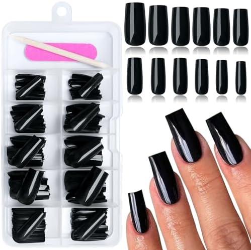 EternalClassic Square Press-on Nails, 120pcs Black, Medium, Glossy, for Women & Girls