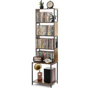 Aquzee CD Storage Rack, Wooden DVD Shelf, CD Holder with Adjustable Dividers, DVD Tower Rack, Media Storage Shelf for CDs/DVDs, Books, Video Games, Suitable for Living Room, Bedroom, Home Office