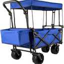 VEVOR Collapsible Wagon with Canopy, 220lbs Foldable Wagon, Beach Wagon Cart with Big Wheels and Canopy with Adjustable Push Pulling Handles