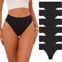 6 Pack Women Underwear Mid Waist Stretch Briefs Thong Shapewear Panty Soft Underpants Ladies Full Coverage Panties (Black, M)