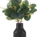 Artificial Eucalyptus Greenery Stems in Ceramic Vase,10Pcs Fake Plants Eucalyptus Leaves faux Plants for Centerpiece Table Decorations Home Room Decor office desk decor Greenery Decor indoor (Black)