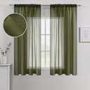MIULEE Olive Green Linen Textured Sheer Curtains for Kitchen Bedroom, Semi Transparent Voile Farmhouse Window Treatment Dark Green Drapes with Rod Pocket 2 Panels W 54 x L 45 inches Long