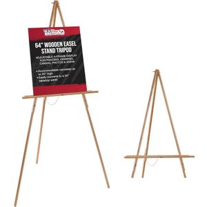 U.S. Art Supply 64" Wooden Easel Stand - Adjustable A-Frame Tripod for Painting, Drawing, Photos & Signs - Lightweight Easels, Wood Easel Stand for Sign Wedding Display 40" Canvas Capacity