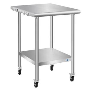 Stainless Steel Table with Wheels, 24 x 24 Inch Stainless Table for Prep & Work, Commercial NSF Steel Metal Table for Restaurant Kitchen Hotel Garage