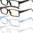 WENLCCK Rectangle Reading Glasses for Men and Women with Spring Hinges Clear Lens Readers (Black, Demi Brown, Blue, Transparent, 1.75, x)