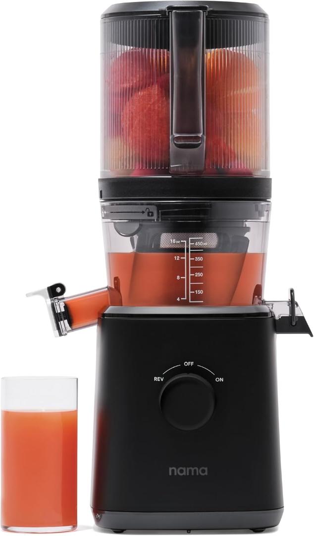 Nama J2 Cold Press Juicer  Self Feeding for Hands-Free Operation with Wide Mouth Hopper for Whole Recipe Loading, Zero Waste Masticating Juicer For More Juice, Less Pulp  Easy Cleanup & Assembly (Black)