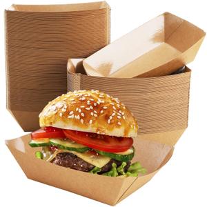 DEAYOU 250 Pack Paper Food Boats, 2 LB Kraft Food Trays Disposable, Grease Resistant Snack Holder Container for French Fries, Nachos, Hot Dog, Tacos, Popcorn, BBQ, Party, Picnic, Concession Stands