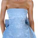 JUMISEE Embroidery Satin Homecoming Dress with Bow Modest Strapless Mini Dresses A Line Short Prom Dress Party Gown (Blue, M)