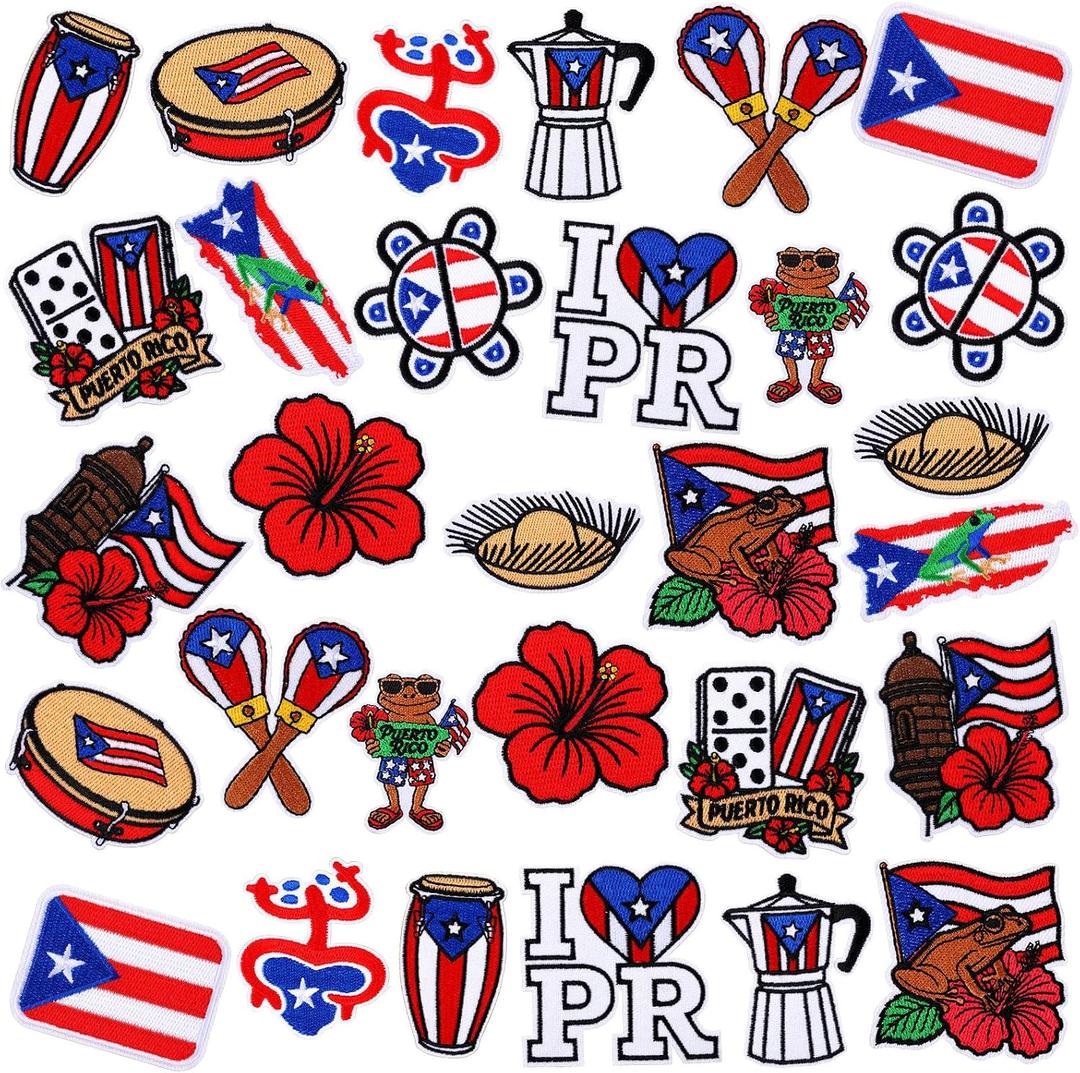 Hoteam 30 Pcs Puerto Rico Embroidered Patches Puerto Rico Flag Iron on Sew on Patch Embroidered Applique Decal for Clothes Dress Hat Jeans DIY Accessories