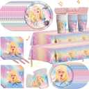 170pcs Birthday Party Supplies Paper Plates Napkins Disposable Tableware Set Paper Cups Tablecloths for Girls Fans Birthday Party Decorations Serves 24 Guests