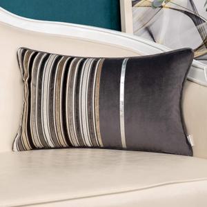 Yangest Grey Striped Patchwork Throw Pillow Cover Gold Leather Cushion Cover Zippered Rectangular Pillowcase for Sofa Couch Bedroom Living Room Home Decoration, 12x20 Inch (20" x 12" (Pack of 1), Grey Patchwork)