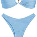 ZAFUL Womens Bandeau Bikini Set Metallic Sparkly O Ring Lace Up Tie Side High Cut Tanga Sexy Bathing Suit Swimwear
