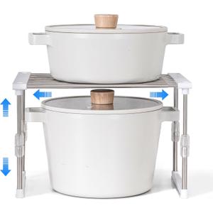 carrotez Expandable Cabinet Organizer, Set of 1 Width & Height-Adjustable Kitchen Cabinet Organizer Shelf, Stackable Kitchen Counter Shelf, 11.8~19.6 x 7.8 x 5.9~9" White