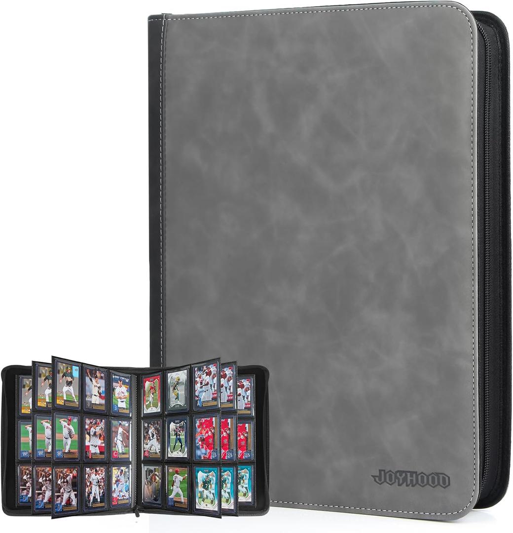 Top Loader Binder, Top Loader Collection Album for Trading Cards and Sports Card Holds 252 Top Loaders, Not for Cards WITHOUT a Top Loader (Gray, 9 Pockets)