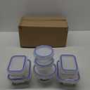 Amazon Basics Glass Food Storage Containers with Locking Lids, Set of 7, 14 pieces including lids, BPA-Free, clear with blue silicone ring