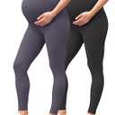 Women's Maternity Leggings Over The Belly - Ultra Stretchy Soft Bump Support Workout Activewear Yoga Pregnancy Pants (2 Pack-black/Leaden Grey)