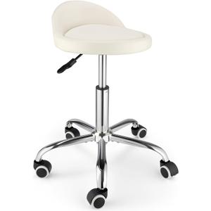 Swivel Rolling Stool with Wheels Height Adjustable Stool Chair Drafting Chair with Backrest Stable Base Foot White