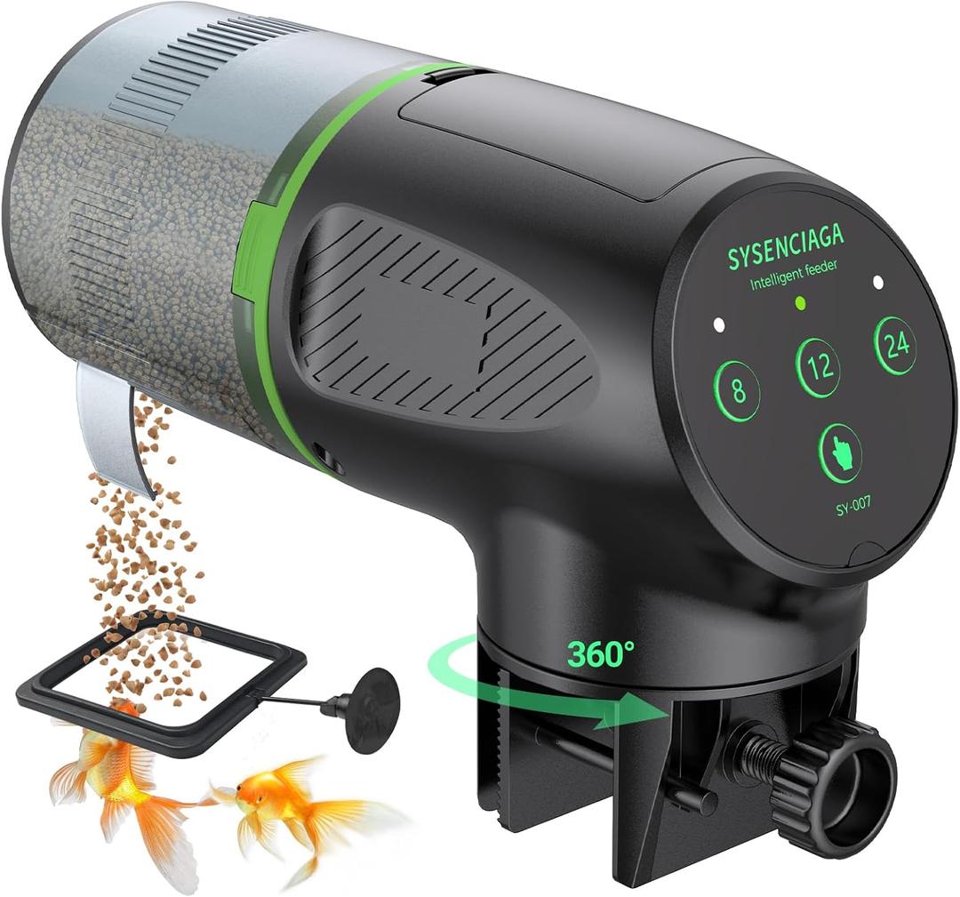Automatic Fish Feeder for Aquarium, Auto Food Dispenser with Timer, 200 ml Fish Feeder for Pellets Granules & Strips, 360 Rotation Automatic Fishs Dispenser for Small Tank, Big Aquariums & Pond