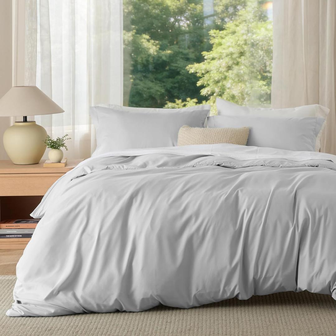 Bedsure Duvet Cover King Size - Soft Double Brushed Bedding Set for Kids & Adults, Zipper Closure, 3 Pieces, Includes 1 Duvet Cover (104"x90") & 2 Pillow Shams, NO Comforter, Silver Grey