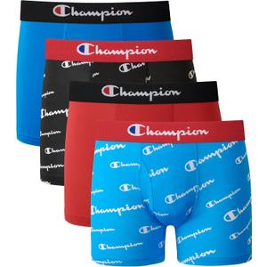 Champion Boys' Underwear, Everyday Active Stretch Boxer Briefs, Assorted 4-pack Boxer Briefs (Medium, Blue/Red/Scripts)