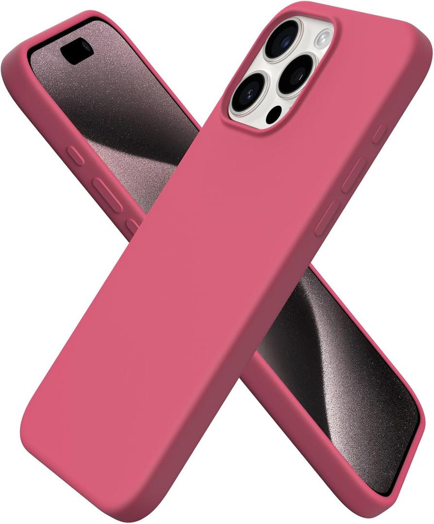 ORNARTO Compatible with iPhone 15 Pro Max Case 6.7", Slim Liquid Silicone 3 Layers Soft Gel Rubber Shockproof Protective Phone Cover with Anti-Scratch Microfiber Lining-Desert Rose