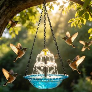 2026 New Solar Bird Bath Fountain, Large Hanging Cascade Water Bowl with Solar Pump, Outdoor Fountain for Hummingbirds, Garden, Patio & Backyard Decor (Blue)