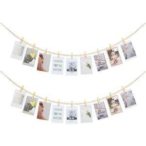 KLOGTSIND Hanging Photo Display Wall Decor, 2PCS Boho Wooden Bead Garland Collage Picture Frame with 9 Wood Clips for Bedroom, Living Room, Office, Dorm Decor, Photos Holder Teen Girl Gifts (Nature)