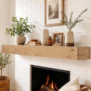 White Oak Fireplace Mantel, 72 Solid Wood Mantel Shelf, Light Wood | Floating Shelf Over the Fireplace, Wall-Mounted Rustic Mantel
