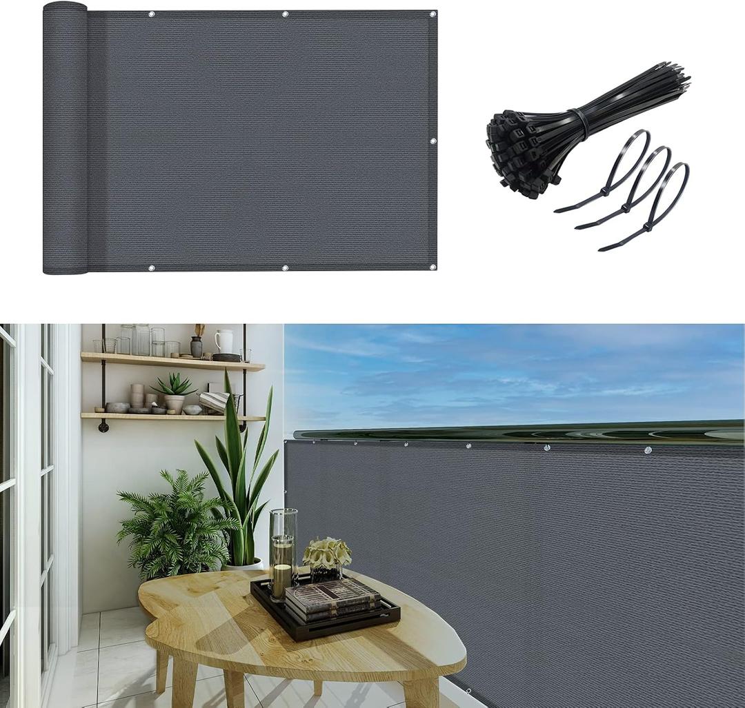3'x13'Balcony Privacy Screen Cover Fence Cover UV Protection Weatherproof Windscreen Heavy Duty for Patio, Backyard,Dark Grey