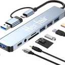 USB Hub 3.0 USB C Hub with SD Card Reader Audio Jack 8 in 1 USB Extender Splitter Multiport Dongle Adapter for MacBook Pro Air and More PC/ Laptop/ Tablet Devices