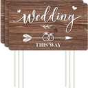 Lesnala 3Pcs Double Sided Wedding this Way Sign Corrugated Plastic Direction Arrow Marks with Stakes for Indoor Outdoor Ceremony Party Decorations 14.2 X 8.5inch
