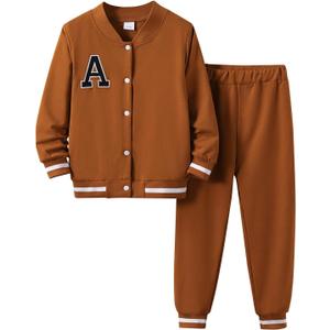 Cakaner Boys Color Block Button Down Shirt and Jogger Pants Button Up Sweatsuits Sets (Size: 5-12T) (5-6 Years, Brown)