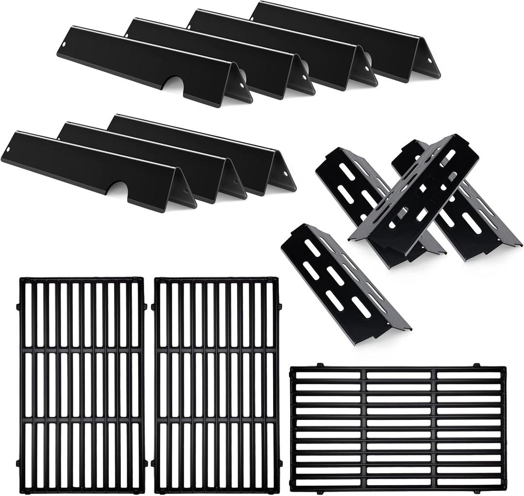 GS4 Grill Parts Cast Iron Grill Grates for Weber Genesis II E-410 S-410 E-435 S-435 Porcelain Flavorizer Bars Heat Deflector Genesis II LX E-440 S-440 for Weber 66041, 66033, 66796, 66089