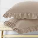 KKJIAF Ruffle Pillow Cases Queen Size Set of 2, Khaki Ruffled Pillow Covers with Envelope Closure, Wrinkle Resistant Pillowcases 20" x 30", Ruffled Pillow Shams