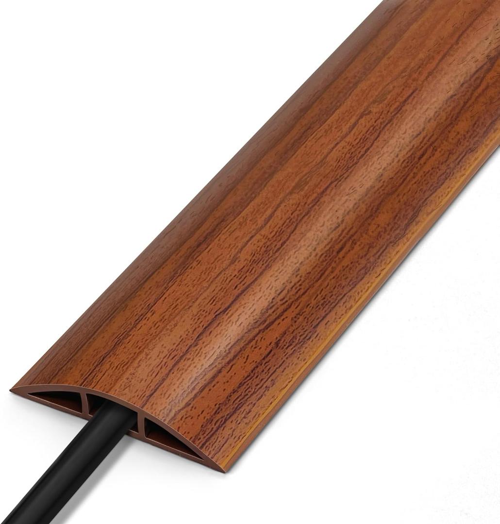6FT Cord Covers, Walnut Wood Floor Cable Management - Protects Cords, Cavity: 0.47" x 0.24" (W2"  L6', Dark Drown)
