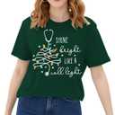 Christmas Shirts for Women Nurse Christmas Tee Shirt Christmas Light Tops Christmas Nurse Vacation Tee (Green, M)