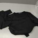MASCOMODA Long Puff Sleeve Sweaters for Women 2026 Spring Winter Crewneck Knit Ribbed Bodysuit Pullover Tops (Black, S)