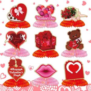 ALIBBON 9pc Valentine Honeycomb Centerpieces, Valentine Honeycomb Decorations, Table Signs for Valentine's Day, Wedding Anniversary Party Supplies Decor
