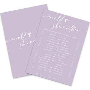 Whaline 50 Sheets Purple Bridal Shower Game Cards Double Sided Party Game Activity Cards For Would She Rather Wedding Bridal Shower Bachelorette Party Games Supplies