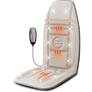 Vibration Back Massager with Heat, Massage Chair Pad with 10 Vibration Motors & 2 Heating Levels, Chair Massager for Recliner, Sofa, Gifts for Mom Dad Woman Man, Beige