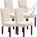 Genina Waterproof Dining Chair Covers Set of 4, Stretch Chair Slipcovers for Dining Room, Removable Washable Parsons Chair Covers Protector for Kitchen (Leaves-Beige, 4 PCS)