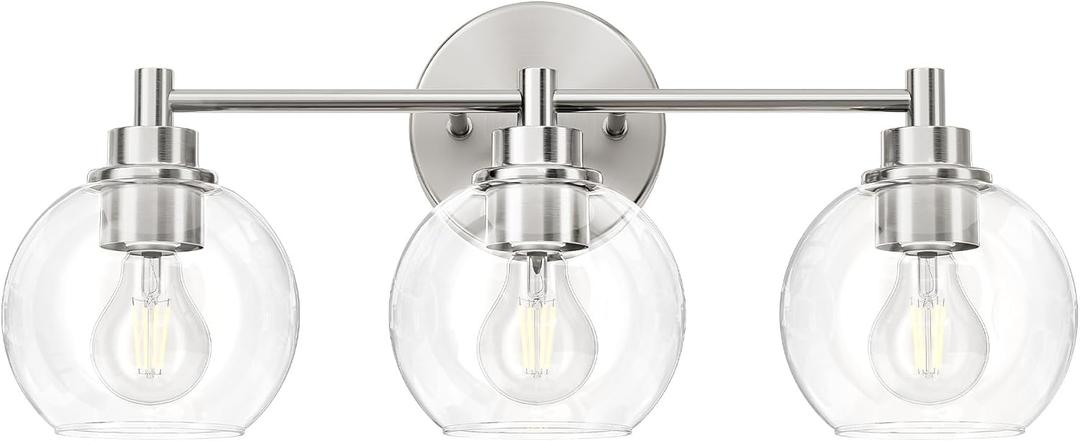 VONLUCE Bathroom Light Fixtures, 3-Light Vanity Light with Globe Glass Shades E26 Sockets, Bathroom Lights Over Mirror for Bedroom Hallway Living Room, Brushed Nickel Finish, ETL Certificated
