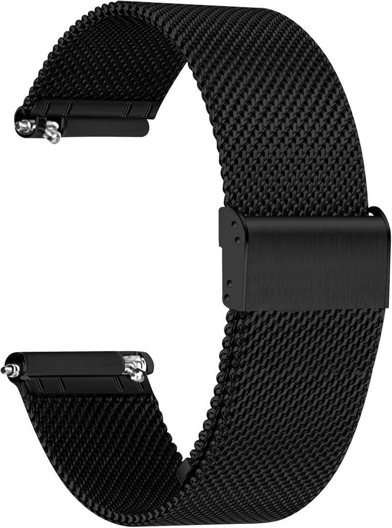TStrap Mesh Watch Band Metal - Black Quick Release Watch Bands for Men Women - Stainless Steel Smart Watches Strap Bracelet Replacement - 22mm