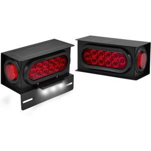 2PCS Steel Trailer Lights Boxes Housing Kit w/ 6 Inch Oval Red LED Tail Lights 2 Inch Round 4 LED RED Side Marker 6 LED License Plate Lighting, Grommets and Wire Pigtails Connectors Included