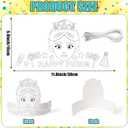 2 x Color Your Own Cartoon Coloring Crowns Adjustable DIY Coloring Paper Party Costume Hat Set Elastic Cords Classroom