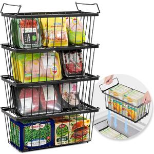 Tafura Freezer Organizer Bins (14" Lx7 Wx6.1 H) - 4 Pack Stackable Freezer Baskets Sort Frozen Meats & Food - Deep Freezer Organizer Bins with Handles for Upright & Chest Freezer (Black) Tafura Freezer Organizer Bins (14" Lx7 Wx6.1 H) - 4 Pack Stackable Freezer Baskets Sort Frozen Meats & Food - Deep Freezer Organizer Bins with Handles for Upright & Chest Freezer (Black)